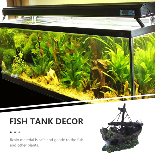 FRCOLOR Aquarium Shipwreck Decor Pirate Ship Wreck Figurine Fish Tank Ornament 4.52X1.96X3.14 Inch Resin Hideout for Betta Fish and Aquatic Pets
