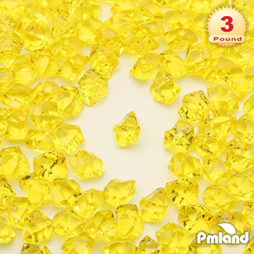 PMLAND Clear Fake Ice Rocks – 550 Pcs Large Yellow Acrylic Gems Crushed Plastic Diamonds, 3 Lbs / 2.25 Quarts Bulk Vase Filler for Centerpieces Wedding Theme Décor Aquarium Table Scatter - color: Yellow