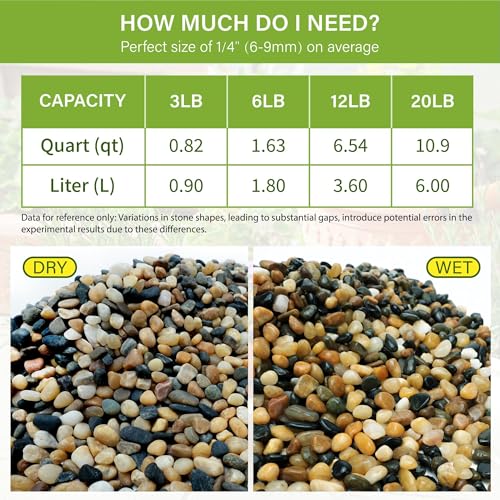 6 lb Aquarium Gravel, 1/4" Ph-Natural Pea Gravel for Fish Tank,Small River Rocks for Plants, Decorative Aquarium Pebbles for Vase Fillers, Landscaping, Succulent, Cactus, Terrarium, Bird Bath