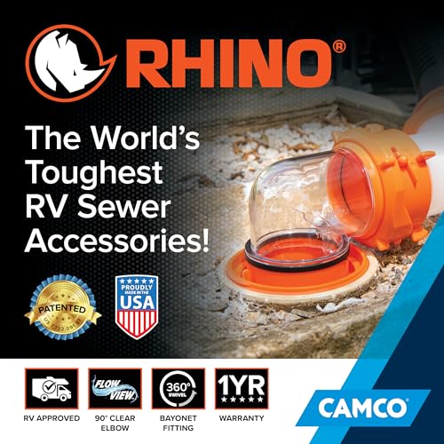 Camco RhinoFlex Clear RV Sewer Hose Elbow with 4-in-1 Adapter - Features a 360-Degree Fitting Rotation and Built-in Gasket for Odor-Tight Protection - Fits 4 Sizes of Dump Station Inlets (39736) - size: One Size