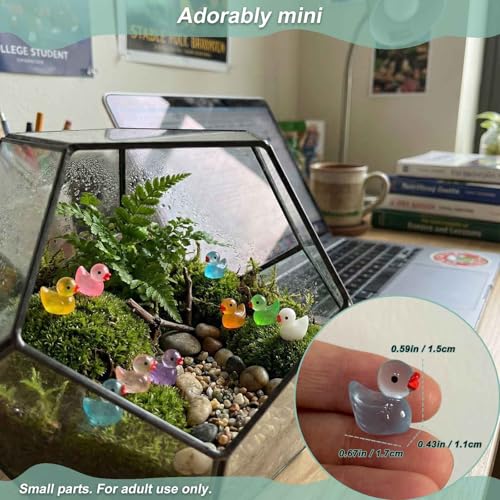 100 Pcs Glow in the Dark Mini Resin Ducks, Tiny Luminous Figurines, Small Plastic Animals for Miniature Garden, Aquarium, Micro Landscape, DIY Crafts, Potted Plant and Moss Décor - color: Luminous
