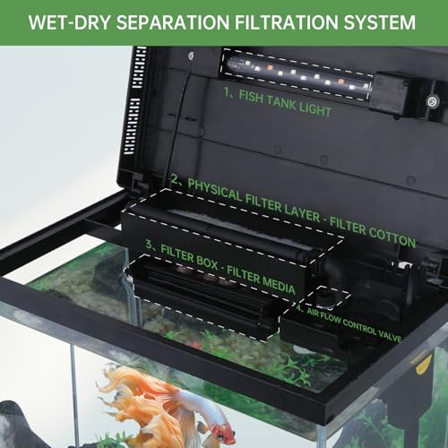 FS&AQ 3 Gallon Fish Tank with Filter and Light No-Install Small Aquarium Starter Kit