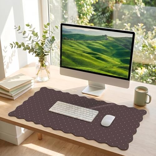 Cute Brown Scalloped Desk Mat with Polka Dot Large Mouse Pad Computer Mat Aesthetic Keyboard Mat for Desktop Laptop Protector for Office & Home - color: A1- Brown Pink