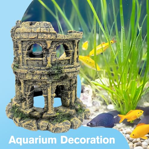 Hamiledyi Aquarium Antique Roman Column Ruins European Castle Stone Cave Decorations Fish Tank Artificial Resin Ornaments Large Landscaping for Betta Hide Play - style: Antique Roman Column Ruins