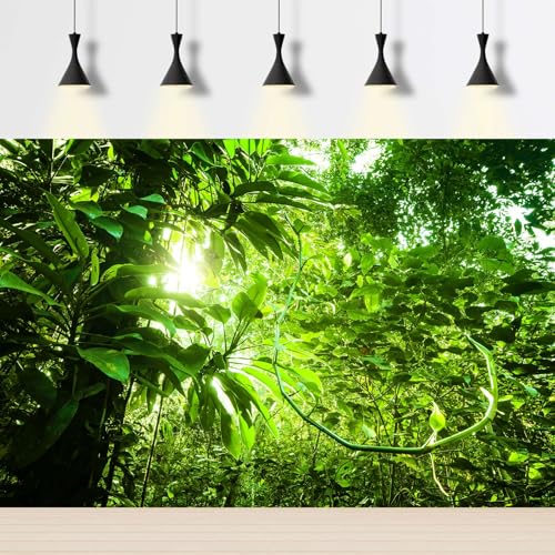 Jungle Aquarium Background Tropical Dense Jungle View Terrarium Background Morning Sun Flare Tropical Plants Fish Tank Background Sun Ray Over Tropical Forest Reptile Habitat Background 24x12in - color: Leaf Light Green, size: 24(W)x12(H)inches/ 60(W)*30c