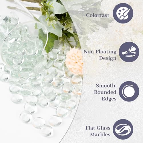 Clear Flat Glass Marbles, 1 lb Transparent Vase Filler Pebbles Gems, Decorative Glass Beads for Vases, Crafts, Floral, Mancala Stones, Centerpieces, Aquarium Rocks for Fish Tank (Approx. 80-100 PCS) - color: Clear