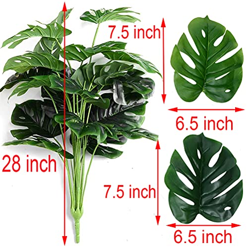 CLONG Artificial Palm Leaves Plants Faux Fake Monstera Turtle Leaf Tropical Large Palm Tree Leaves Plant Outdoor UV Resistant Plastic Plants (2 Pcs, Green)