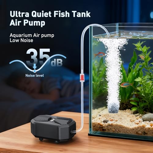 hygger Aquarium Air Pump, Ultra Quiet Oxygen Aerator with Air Stone Airline Tubing Check Valve, Aquarium Fish Tank Air Bubbler for 3 to 79 Gallon Tank and Bucket