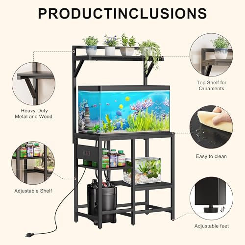 20-29 Gallon Fish Tank Stand, Aquarium Stand with Power Outlet, Heavy-Duty Reptile Terrarium Stand Table with Top Shelf for 20 Gal Long/High/Extra Long & 29 Gal, 30.7"L x 15.3"W x 30"H (Black) - color: Black, size: 20-29 Gallon