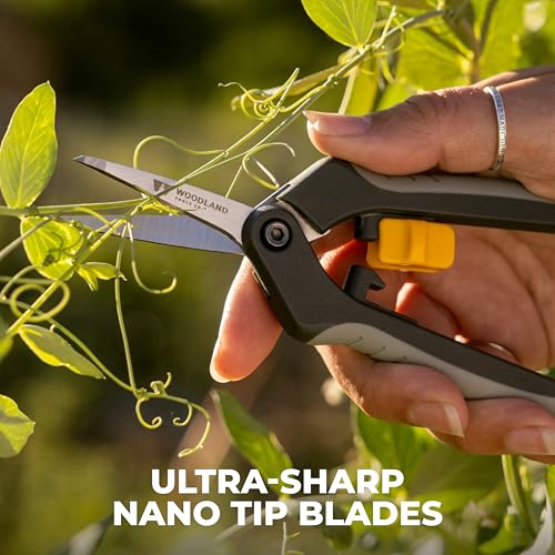 Woodland Tools Hydroponic Snips – Heavy Duty Flower Snips with Nano Tip Stainless Steel Trimming Scissors, Soft Grip, Spring Loaded, Blade Cover – Precision Plant Scissors and Bud Trimmer - style: Heavy Duty Snip