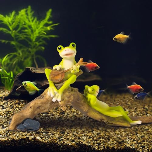 Resin Frog Aquarium Ornament with Musical & Relaxing Frogs on Branches - Perfect for Fish Tank Decor
