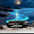 FENDROM 3D Fantasy Nature Sky Tapestry Stunningly Beautiful Moon Over Ocean Wall Hanging Landscape Wall Art Blanket for Bedroom Living Room - color: Blue, size: 90"L x 71"W
