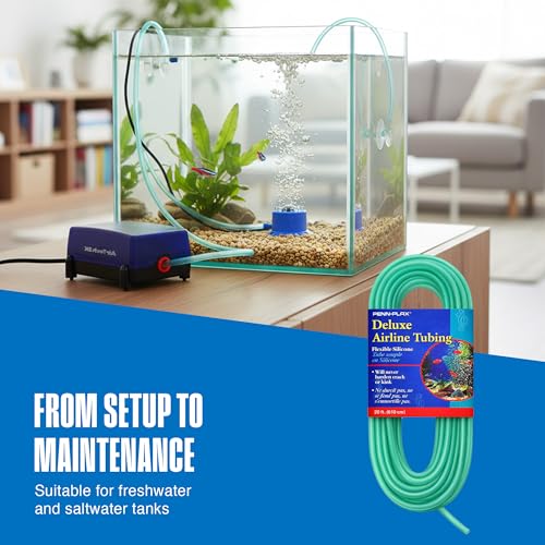 Penn-Plax Deluxe Airline Tubing for Aquariums – Made of Durable Silicone – Safe for Freshwater and Saltwater Fish Tanks – 20 Feet - size: 20 Feet, style: Silicone