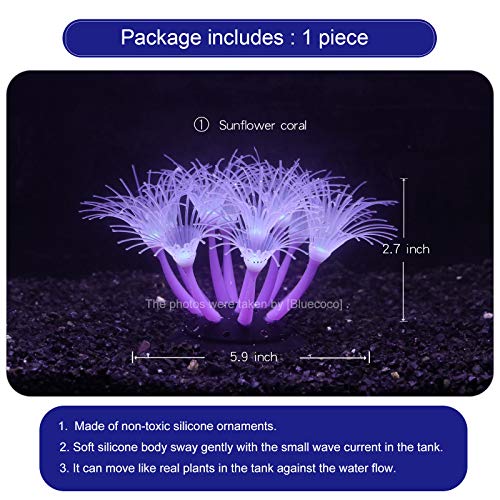 Artificial Flowers Soft Silica Gel Moves Naturally with Water Flow, Aquarium Decorations Glow in The Dark, Glowing Coral Ornaments for Fish Tank Decorations (Purple, Sunflower) - color: Purple