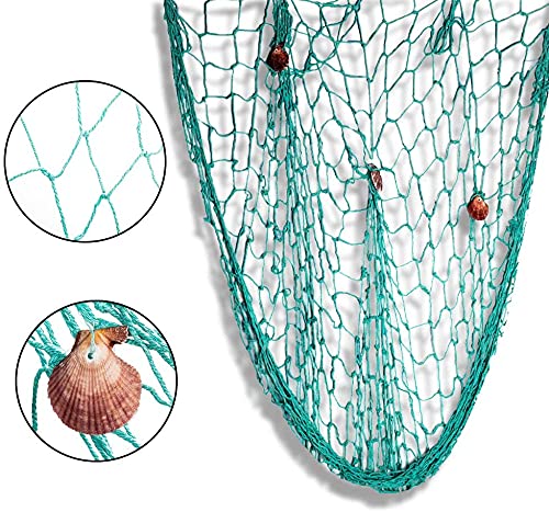 Nature Fish Net Wall Decoration with Shells, Ocean Themed Wall Hangings Fishing Net Party Decor for Pirate Party,Wedding,Photographing Decoration (2pack-Aqua/Aqua) - color: 2pack-aqua/Aqua