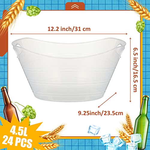 Norme 24 Pcs Oval Storage Tub with Handles, 4.5l Plastic Ice Buckets Bulk for Wine Beer Champagne Drink Cooler Beverage Storage Tub for Parties BBQ Weddings Party Outdoor Celebration(Clear) - color: Clear