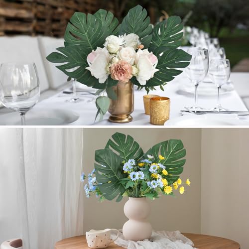 48 Pcs Artificial Monstera Leaves, 16" Faux Tropical Monstera Stems, Lifelike Fake Greenery for Wedding Decor, Jungle Party, Home Staging, Vase Fillers, No Maintenance