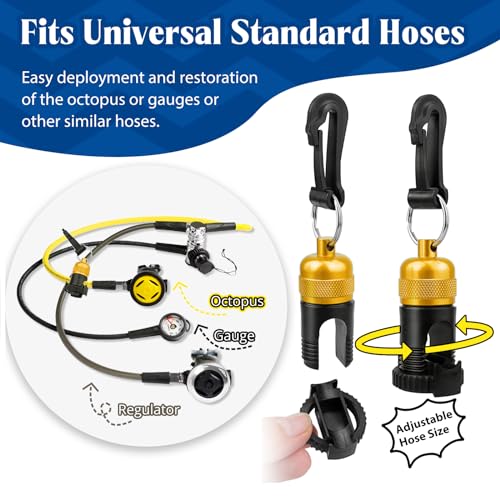 2PACK Scuba Regulator Hose Holder, Magnetic Adjustable Octopus Holder Octo Tank Retainer with Clip, Installs to Your BCD Easily! - color: Gold