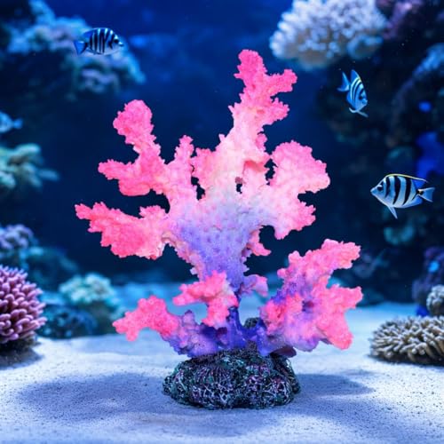 Polyresin Coral Ornament for Fish Tank Decorations,Aquarium Landscape Decor - Safe for Saltwater & Freshwater,Purple&Pink - color: Purple&pink