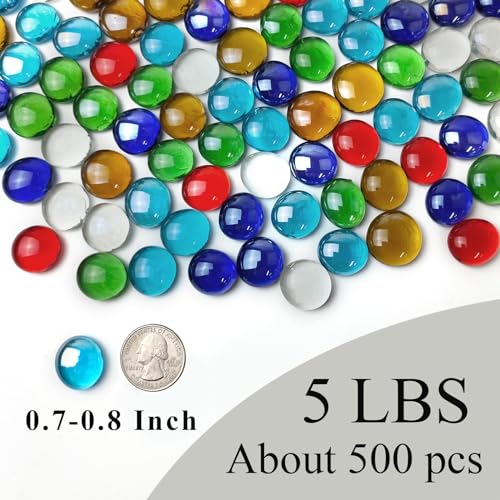 FANTIAN 5 lbs Flat Glass Marbles for Vase, 500 Pcs Mixed Color Mancala Beads Rocks, Decorative Glass Pebbles for Vase Aquarium Plants Mosaic Crafts Centerpieces and Fire Pit Decor - color: Multicolor, size: 5 Pounds