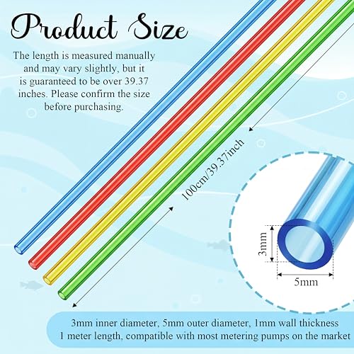 Nuanchu 4 Pcs Aquarium Tubing Kit for Dosing Pump, 40 Inch Fluid Transfer Hoses for Saltwater & Reef Tank, Aquarium Reservoir Container Accessory