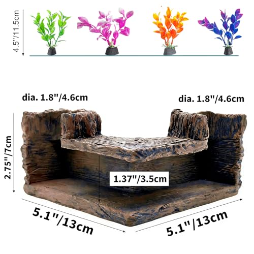 Fish Tank Tree Hole Hideout with 4 Artificial Aquarium Plants | Aquarium Hideout, Shrimp Cave, For Betta, Guppy, Shrimp, Small Fish, Aquarium Decor