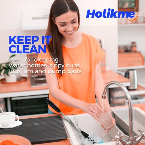 Holikme Bottle Brush Cleaner Set, 14" Long Handle Stainless Steel Bottle Cleaner Brush, 3 Straw Cleaner Brush, Bottle Cleaning Brush for Water Bottle, Cups, Abrasive Flat End Brushes, Straws White - color: White