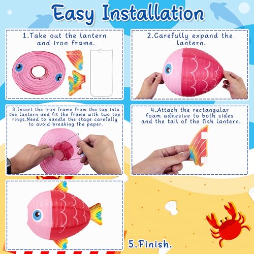 15Pcs Under the Ocean Sea Fish Party Decorations Paper Hanging Lanterns: Fishing Theme Decor for Beach, Summer, Mermaid, Luau, Hawaiian, Birthday Supplies
