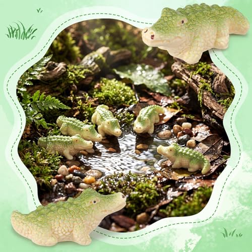 Geelin 50 Pcs Mini Crocodiles Figurines Funny Mini Resin Crocodiles Figurines Small Alligator Figure Resin Tiny Animals for DIY Fairy Garden Landscape Aquarium Desktop Craft - style: Alligator
