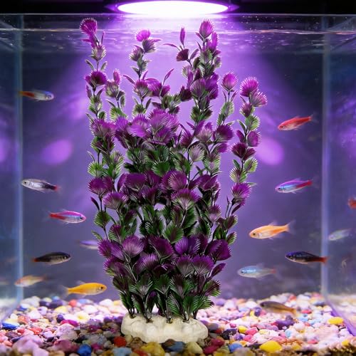 Tfwadmx Large 15 inch Aquarium Plants 2 Pcs Artificial Water Seaweed for Fish Tank Decor Plastic Plant for Betta Shrimp About - color: Purple-15''(2pcs)