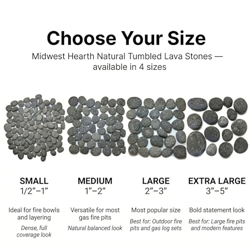 Midwest Hearth Natural Tumbled Lava Stones for Gas Fire Pit and Fireplace | Extra Large (3"–5") | Smooth Round Volcanic Rock | 10 Lbs - size: X-Large (3"- 5")