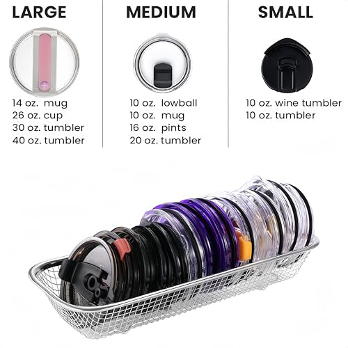 2Pack Stainless Steel Tumbler Cup Lid Organizer Inside Cabinet, Mason Jar Lid Holder, Rectangular Basket for Storage of Silverware, Chopsticks, straws and Utensils - style: SilverModern-2pack