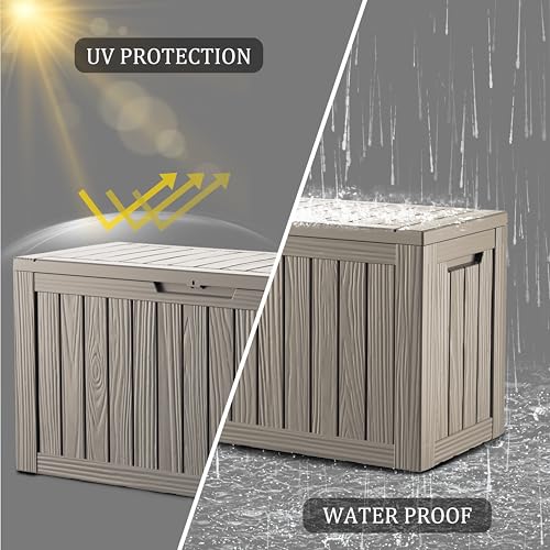 TARKARI 80 Gallon Outdoor Storage Box Waterproof, Resin Deck Boxes with Lockable Lid & UV-Resistant for Patio, Pool, Garden Furniture Cushions & Accessories, Coffee - color: Coffee, size: 80 GAL