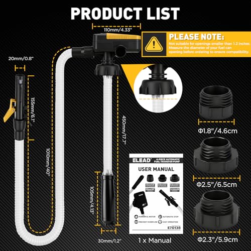 Battery-Powered Fuel Transfer Pump - 3.2 GPM No Spill Portable Gas Can siphon Pump with 3 Adapters, Extra Long Hose, Yellow Fuel Pump for Oil, Diesel, Gasoline (Batteries Not Included) - size: New Version (Yellow)