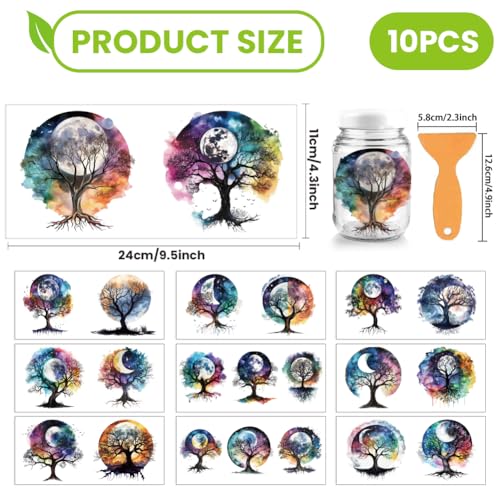 arricraft 10 Sheets UV DTF Cup Wrap for 16OZ Glass, Watercolor Tree of Life Moon Rub on Decals PVC Transfer Stickers for DIY Cups Wood Funiture 24x11cm/9.4x4.3inch - style: Watercolor Tree of Life Theme