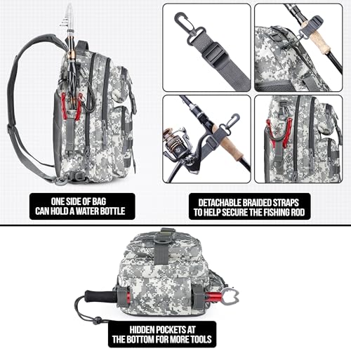 PLUSINNO Fishing Backpack Tackle Bag, Water-Resistant Backpack with Rod Holder, Ideal Gifts for Men - color: Acu Backpack With 4 Boxes