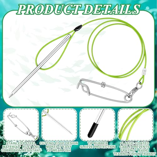 Soulchen 2 Pcs 3ft Heavy Duty Fish Stringer with Shark Clip Stainless Steel Cable Fish Holder Spearfishing Stringer for Scuba Diving Freediving Spearfishing Kayak Fishing and Game - color: Green