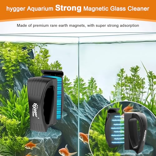 hygger Aquarium Strong Magnetic Glass Cleaner, Professional Fish Tank Algae Magnet Cleaning Tool with Scraper for 0.1-0.2 Inch Thick Glass Freshwater and Saltwater Tank, S