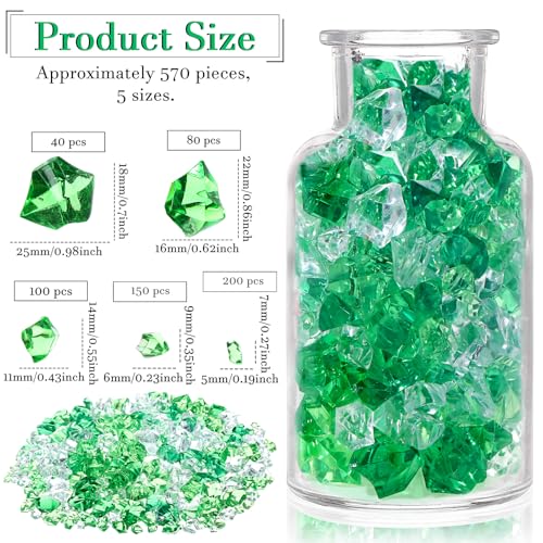 Syhood 570 Pcs 5 Sizes Green and Clear Fake Crushed Ice Rocks Irish Acrylic Diamonds Plastic Gemstones Treasure Crystal Gems for Vase Fillers Table Scatter Fish Tank Centerpieces Decoration - color: Green