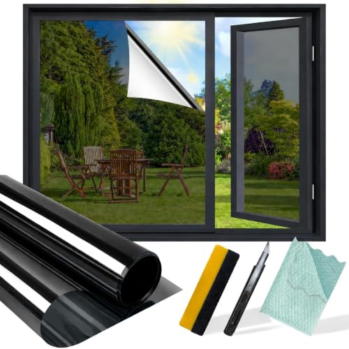 Niviy Home Window Tint Film Heat Blocking, Daytime Privacy One Way Reflective Window Film, Sun UV Blocking Mirror Window Tint for Home, Window Covering See Out But Not in, 17.5" X 78.7" - color: Black Silver, size: 17.5"x 78.7"