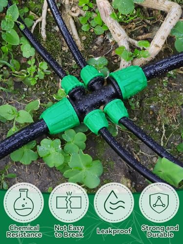 Kalolary 20PCS Locked Barbed Tee Connectors, 5/16" to 1/4" Drip Irrigation Fittings Kit 8/12mm to 4/7mm Tube Lock Female Connector 6-Way Barbed Lock Irrigation Parts for Watering System (Green) - color: Green 5/16" to 1/4" 6-Way