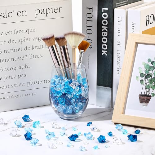 Syhood 570 Pcs 5 Sizes Mixed Blue Fake Crushed Ice Rocks Blue Aquarium Rocks Plastic Gemstone Diamond Acrylic Crystal Gems for DIY Craft Wedding Table Scatter Vase Fillers Fish Tank Decor Centerpieces - color: Blue Series