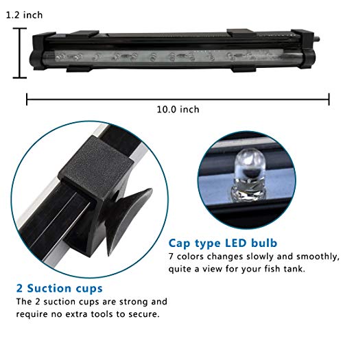 PULACO 2W Aquarium Fish Tank Air Stone with Automatic Color Changing LED Light (Length -10" for Small Fish Tank) for Aquarium Air Pump