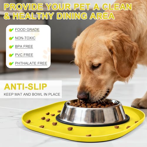 SMILOOL Small Silicone Pet Food Mat with Raised Edge for Food and Water Bowl, Square Dog Feeding Mats, Cat Food Trays for Floor Waterproof, Rubber Tray for Dogs and Cats, 12 x 12 x 0.7 Light Yellow - color: Light Yellow, size: 12"L x 12"W