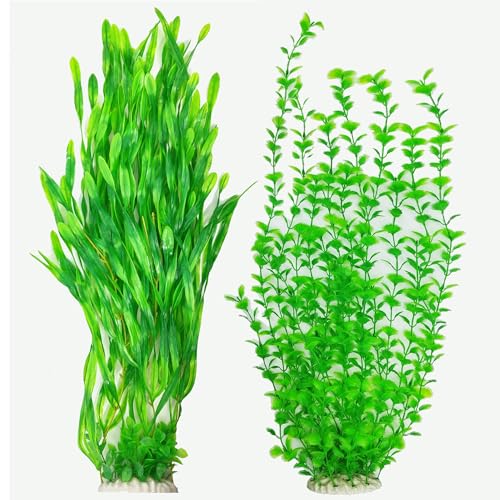Artificial Aquarium Plants 23.6-26in, Extra Tall Fish Tank Plants for Large Tanks, Plastic Fish Tank Plant 2 Pack, Fake Aquarium Plant, Tall Decorations for Freshwater Aquariums(Green) - color: Green(style E)