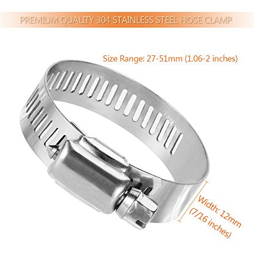 LOKMAN 20 Pack Stainless Steel Hose Clamp Adjustable 1-1/8'' - 2'' (27-51mm) Worm Gear Hose Clamp, Metal Fuel Line Pipe Clamp for Plumbing, Automotive And Mechanical Application - size: 27-51mm