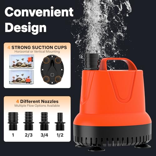 DOKO Small Submersible Water Pump, 660GPH Pond Pump with 6FT Power Cord and Handle, Ultra Quiet Pool Pump with 4 Nozzles and 4 Suction Cups, Drain Pump for Bathtub Pool Fish Tank - size: 40W 660GPH