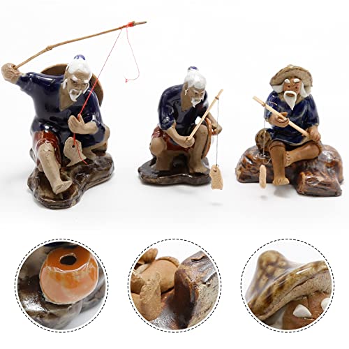 3 PCS Fisherman Statue Fishing Ornament Bonsai Accessory Tree Pot Chinese Clay Man Ceramic Garden Decoration Fish Tank Bonsai Garden Decoration