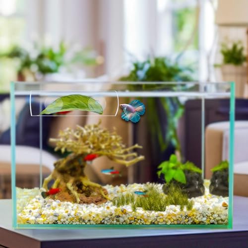 Acrylic Betta Hammock Tunnel, Betta Fish Tank Accessories & Aquarium Tunnel Decor, Fish Tank Hideout with Soft Faux Leaf Hammock, Beta Bed Resting Spot for Bettas (L Size — 5.9" × 1.96" OD) - size: L Size — 5.9" × 1.96" OD