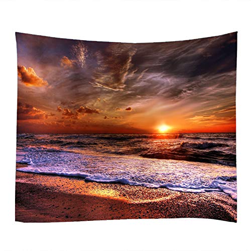 WODEJIA Beach Sunrise Orang Print Fabric Tapestry Decorative Wall Art Tablecloth Bedspread Picnic Blanket Beach Throw Blanket for Bedroom Hall Dormitory Living Room Hanging 59 x 51 Inches - color: Beach Sunrise Orang Sea, size: 59"L x 51"W